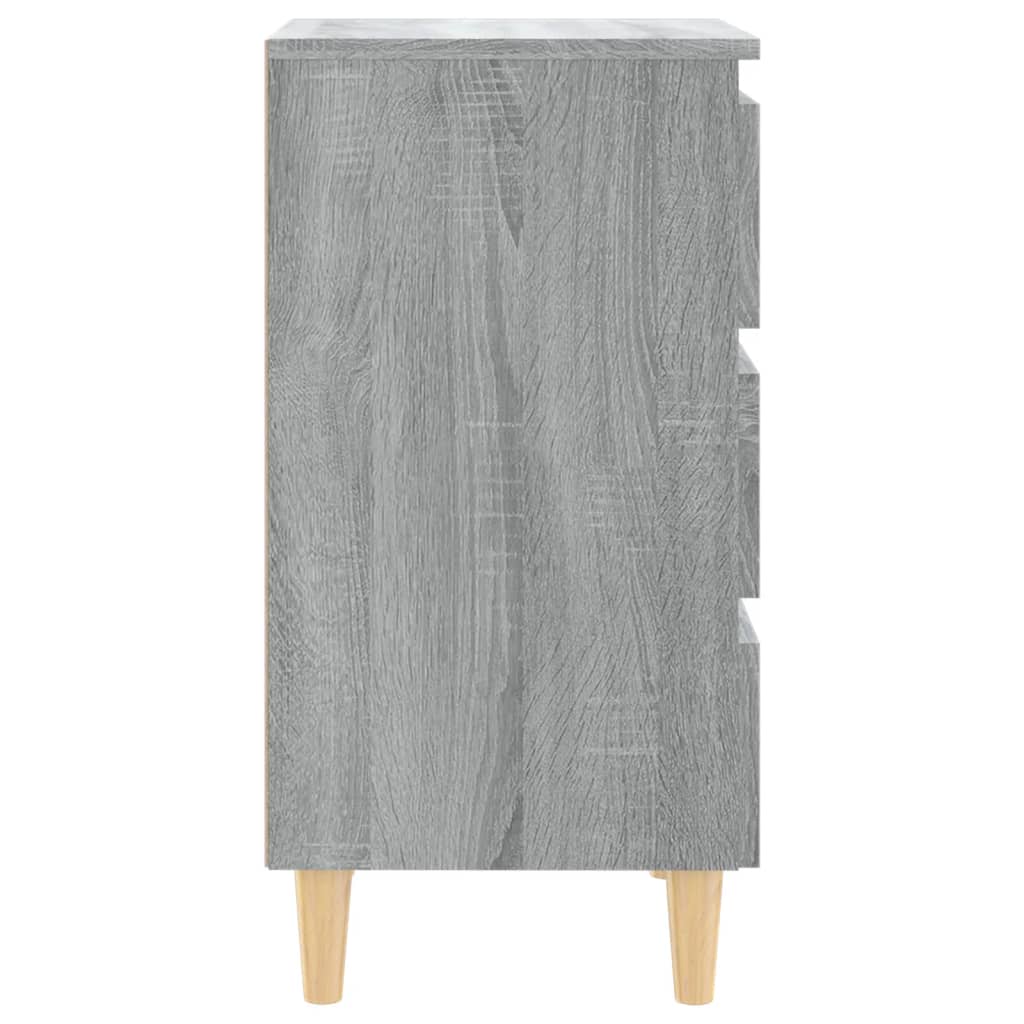 vidaXL Нощно шкафче с крака от масивно дърво, сив сонома, 40x35x69 см