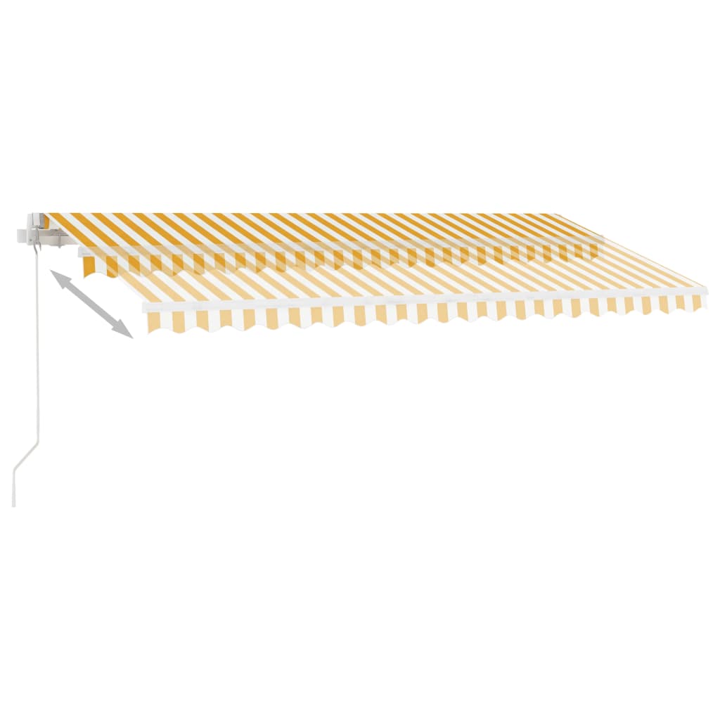 vidaXL Ръчно прибиращ се сенник с LED, 400x300 см, жълто и бяло