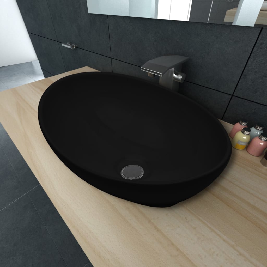 Луксозна керамична мивка, овална, черна, 40 х 33 см