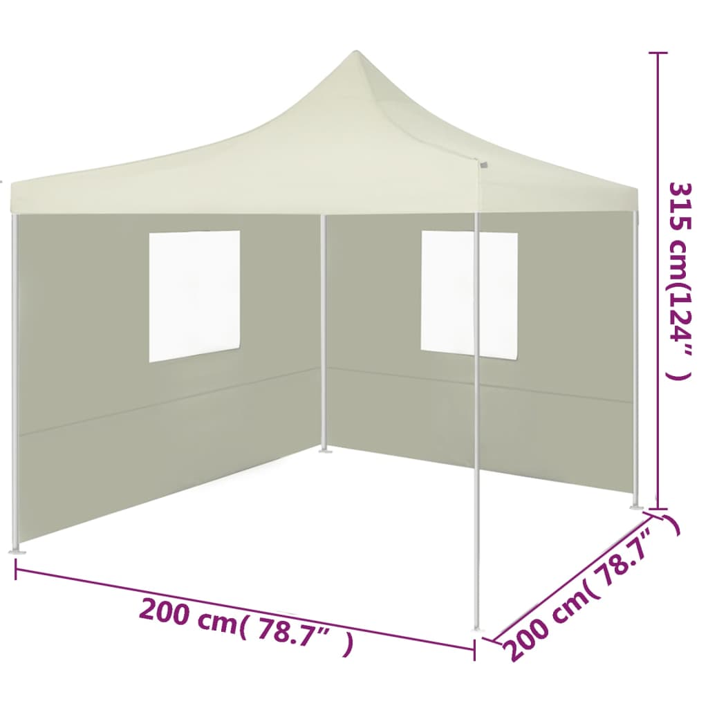 vidaXL Сгъваема парти шатра с 2 странични стени 2x2 м стомана кремава