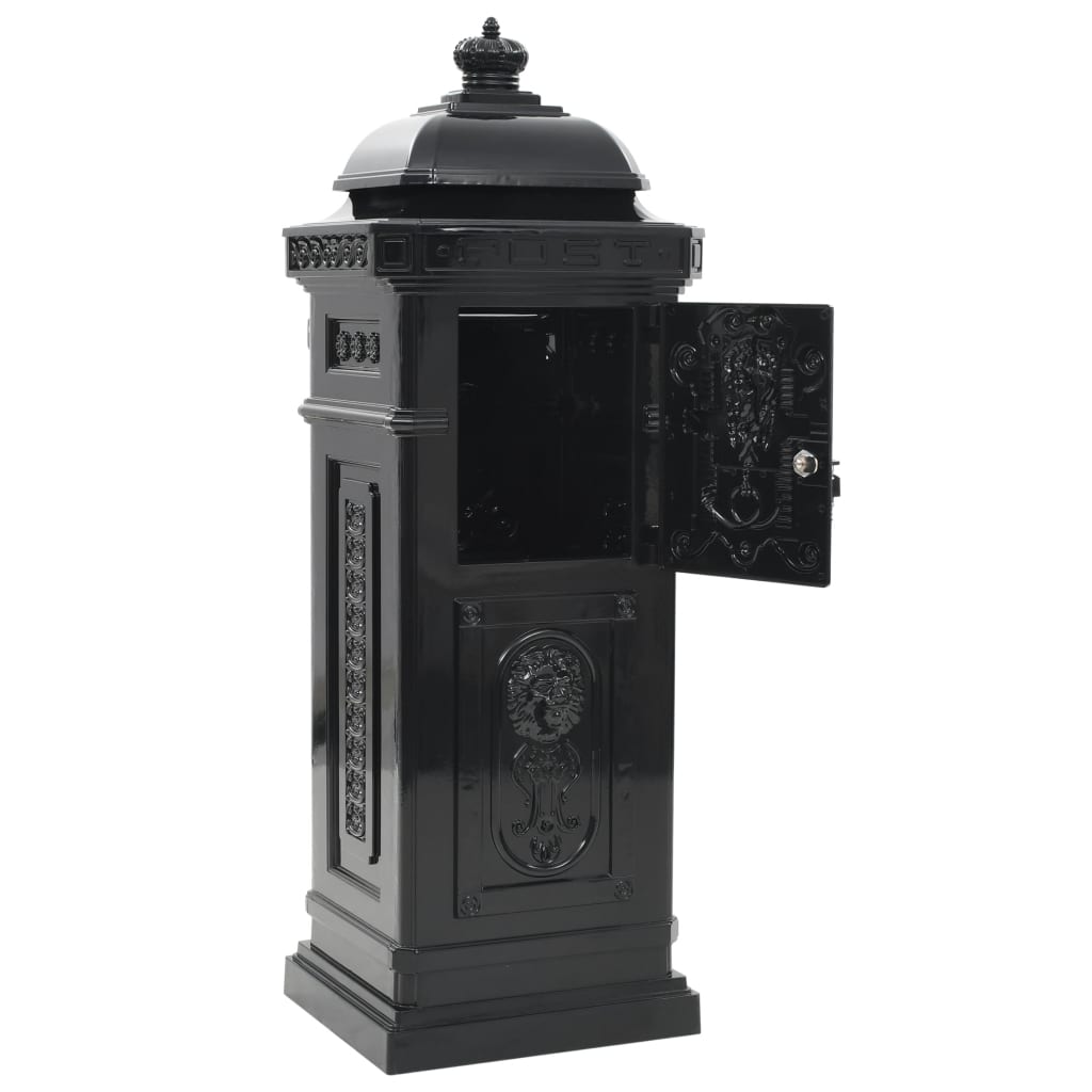 vidaXL Алуминиева пощенска кутия стълб винтидж стил неръждаема черна