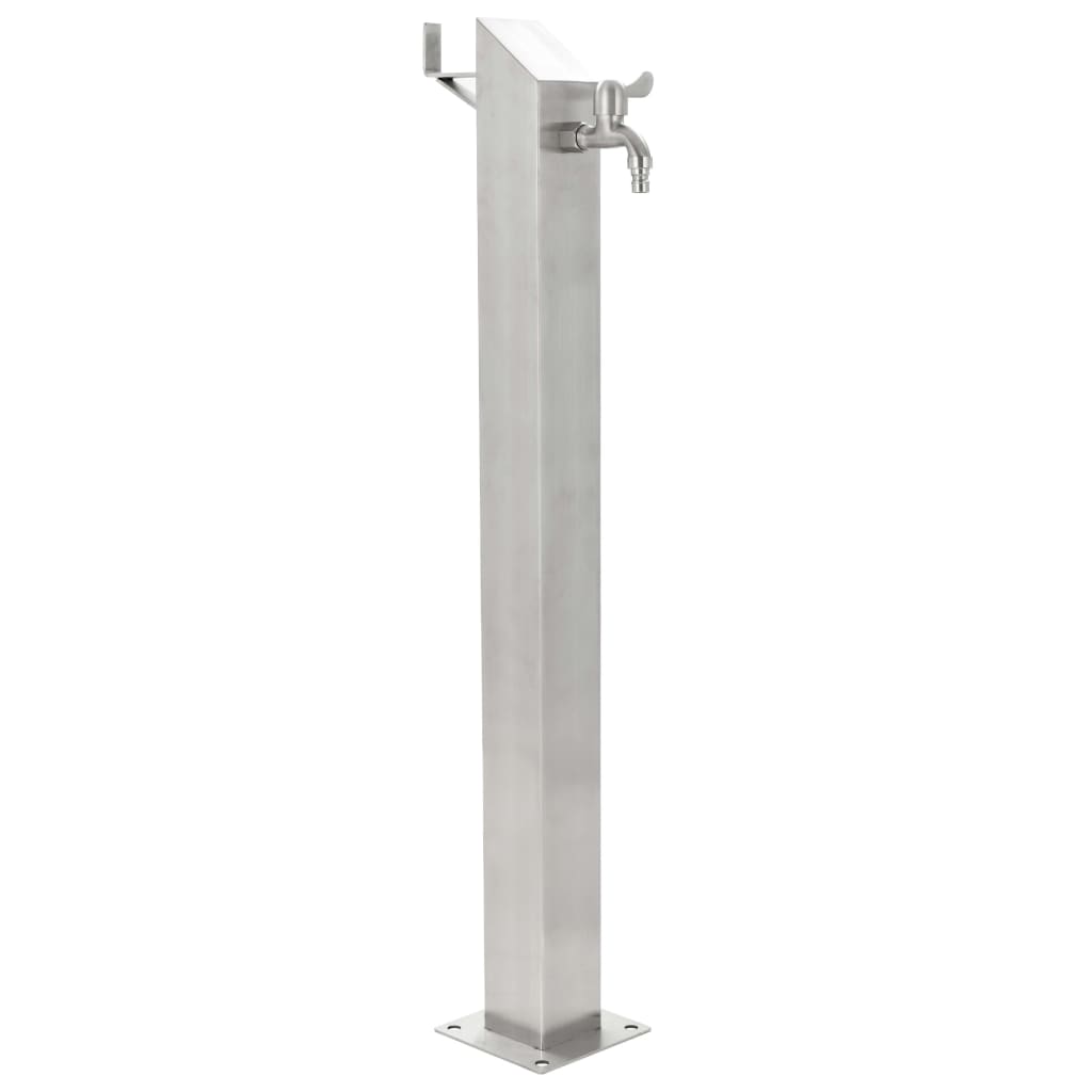 vidaXL Градинска чешма, неръждаема стомана, квадратна колона, 95 см