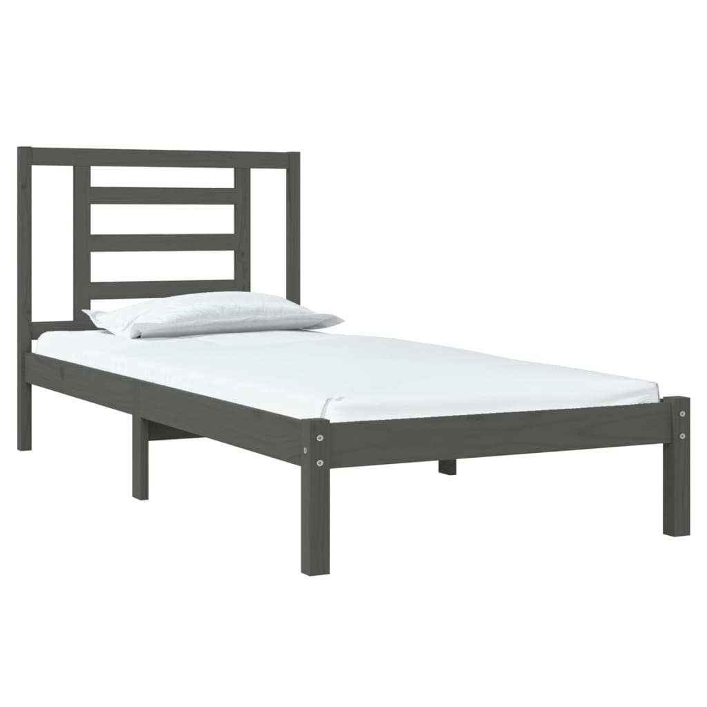 vidaXL Рамка за легло, сива, бор масив, 100х200 см