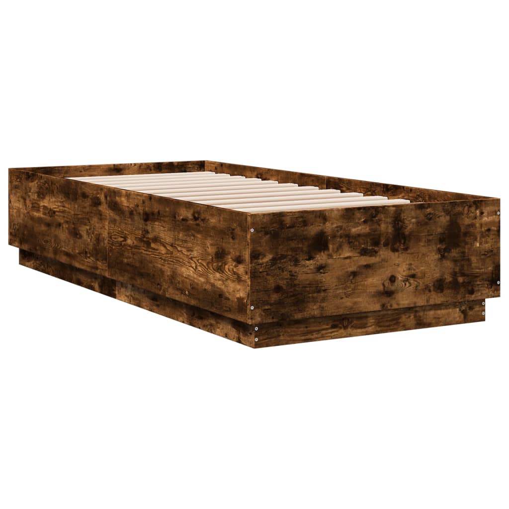 vidaXL Рамка за легло с LED осветление, опушен дъб, 90x200 см
