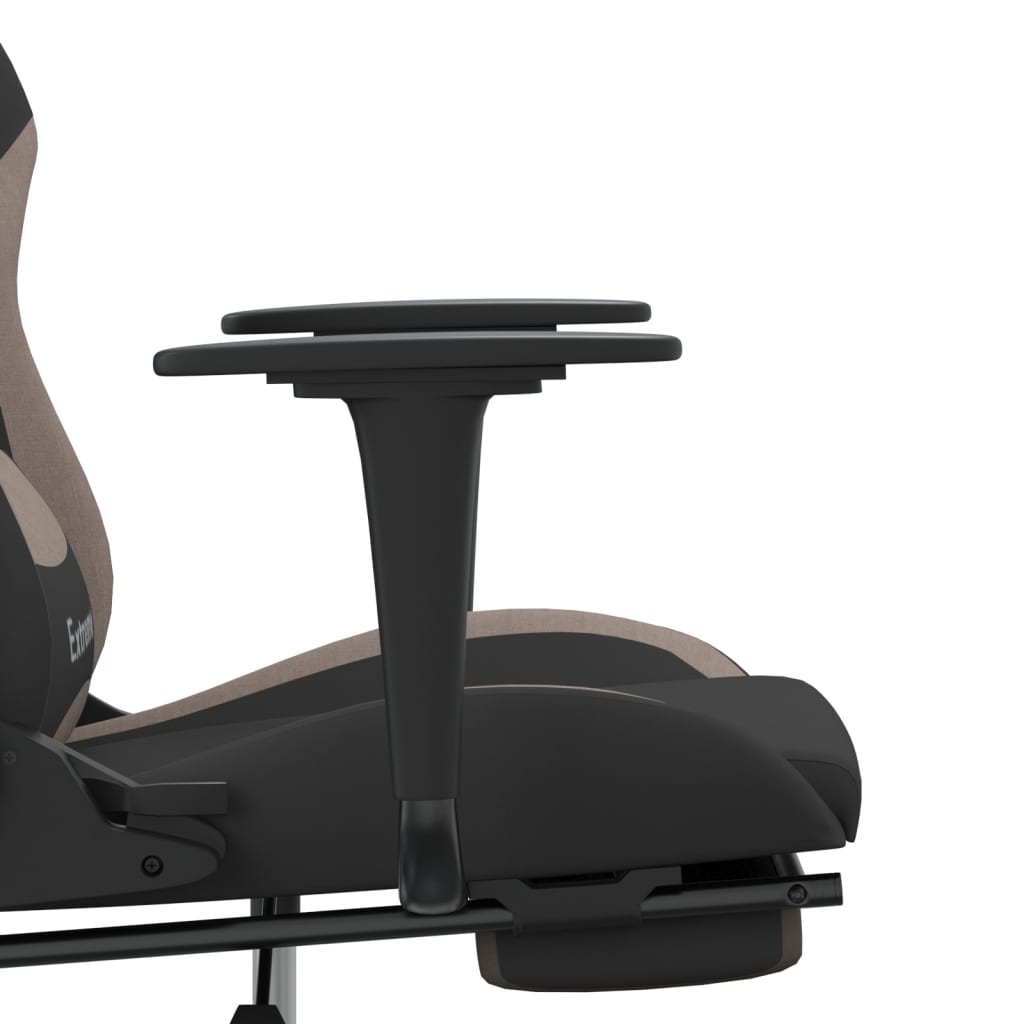 vidaXL Масажен гейминг стол с опора за крака черно и таупе плат
