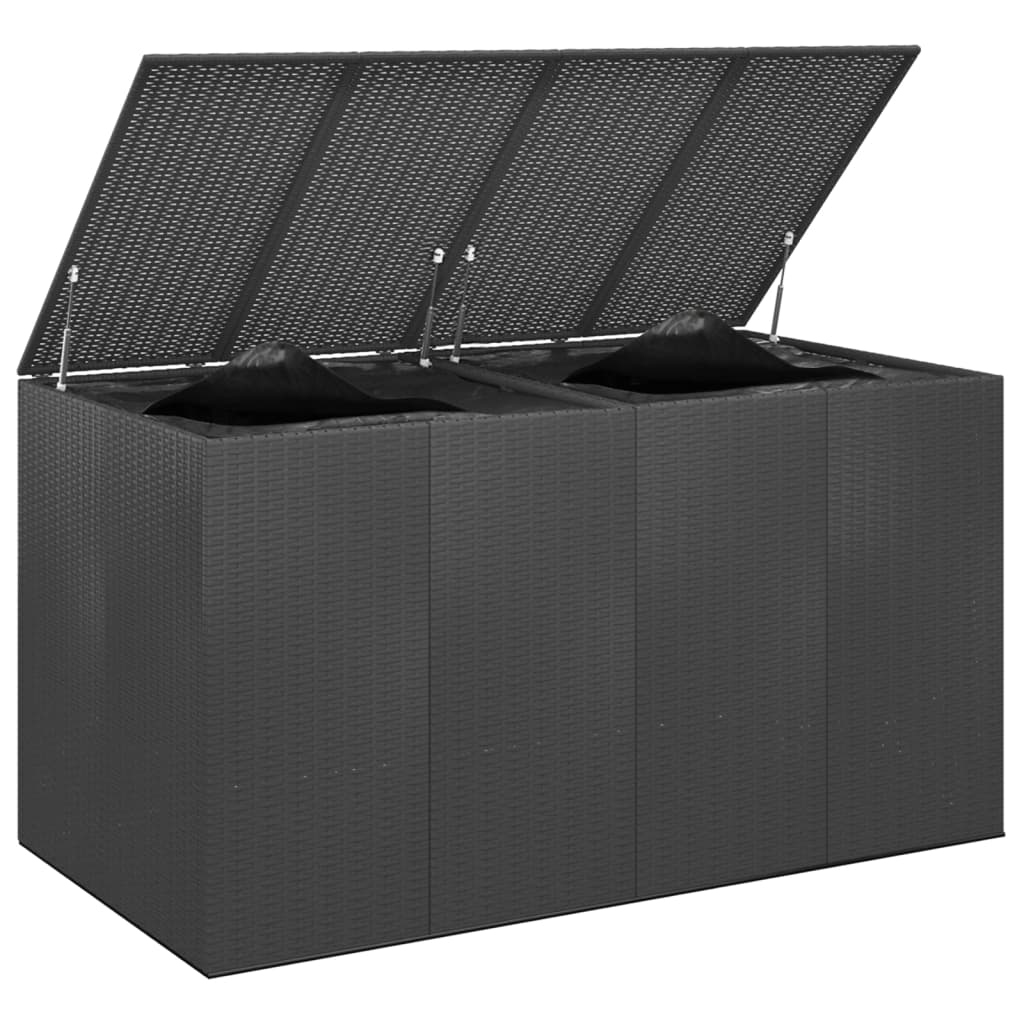 vidaXL Кутия за градински възглавници PE Ратан 194x100x103 см черна