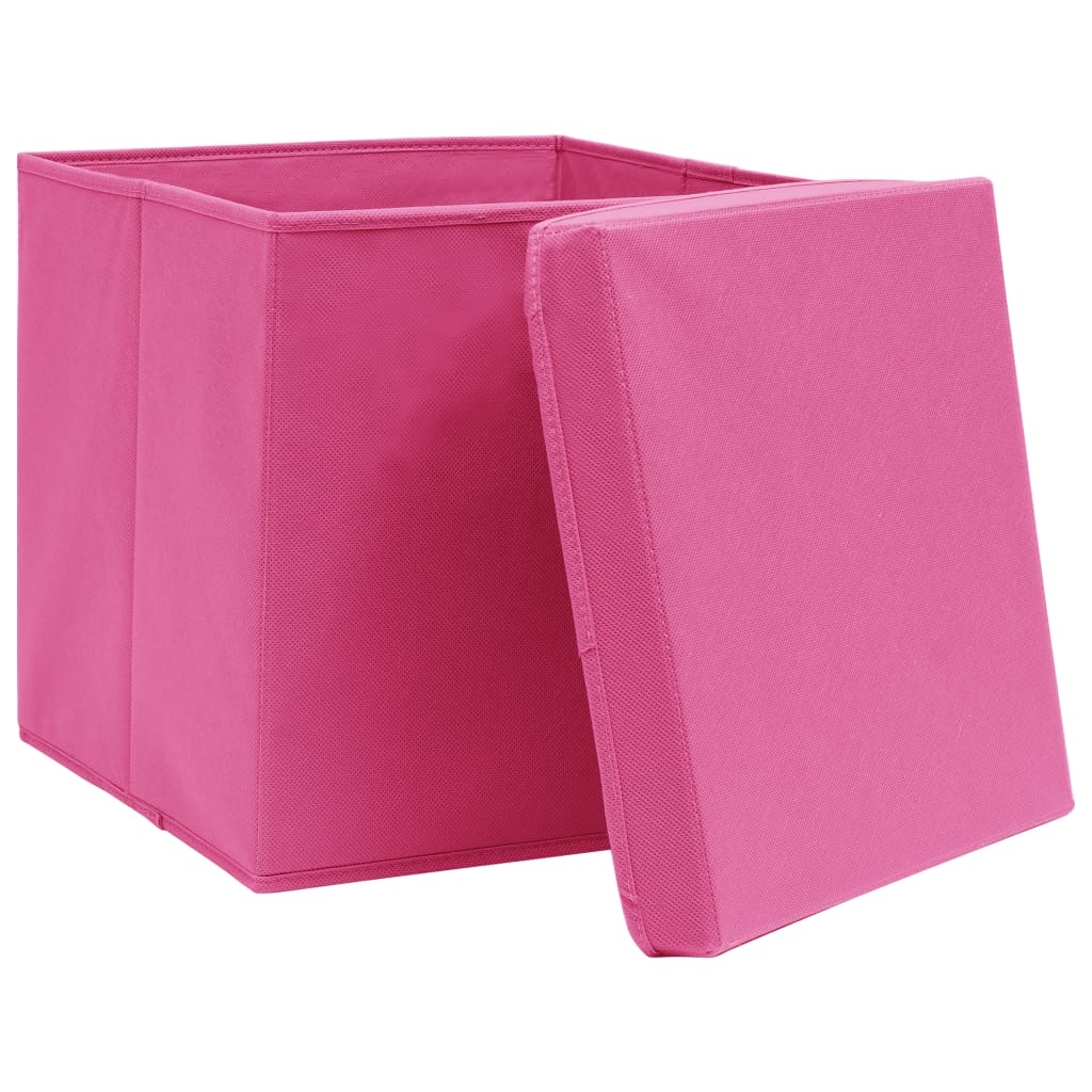 vidaXL Кутии за съхранение с капаци 10 бр 28x28x28 см розови