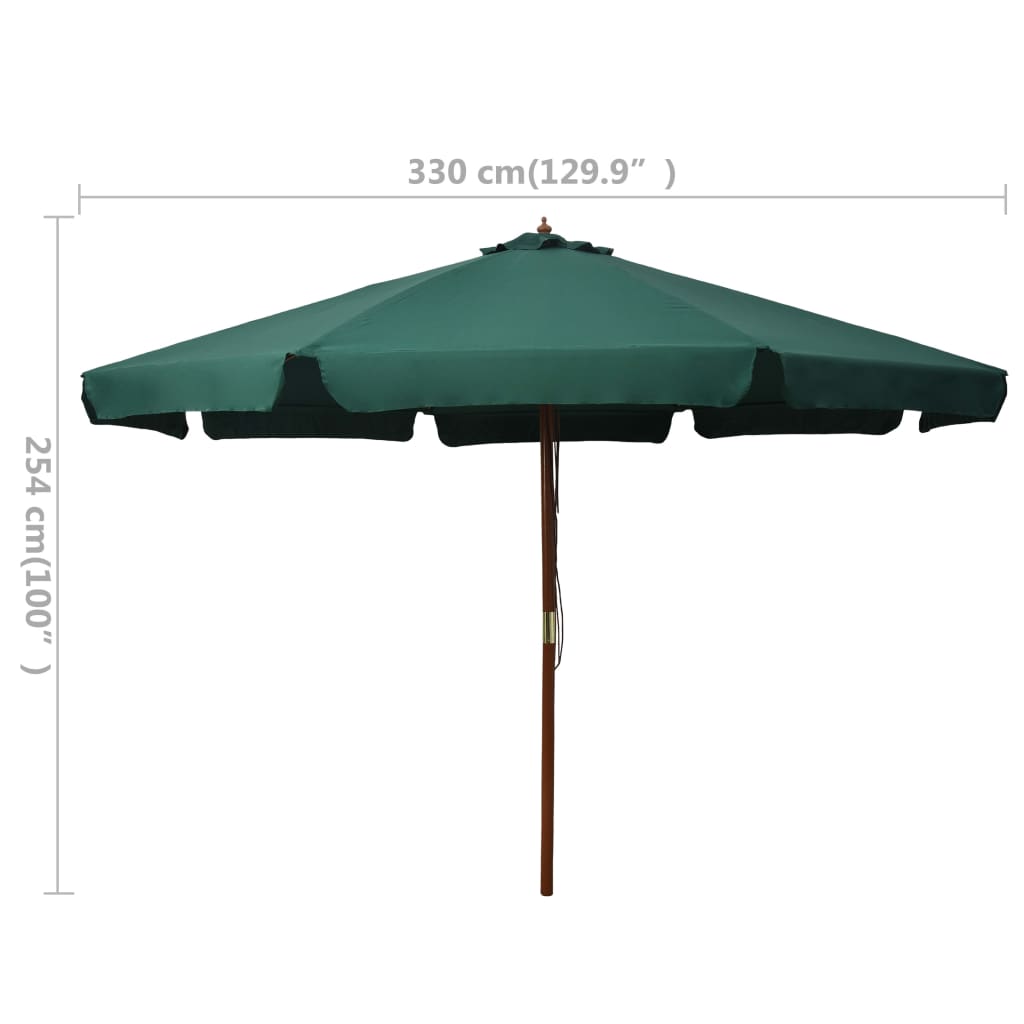 vidaXL Градински чадър с дървен прът, 330 см, зелен