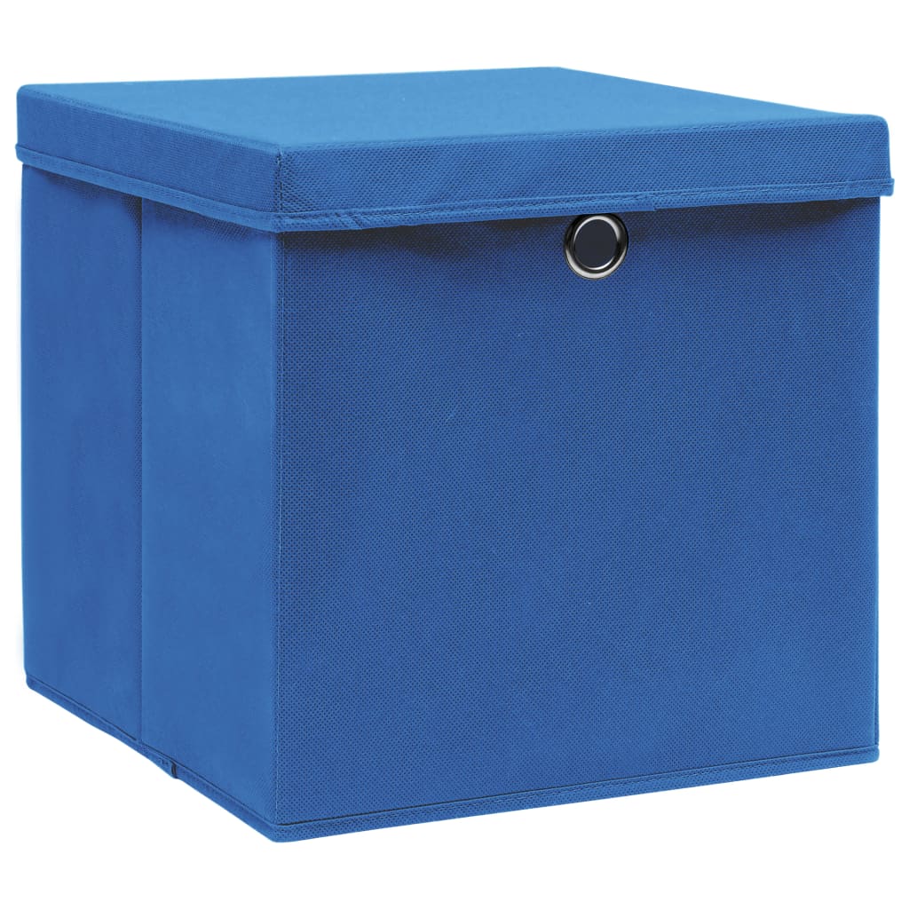 vidaXL Кутии за съхранение с капаци 10 бр сини 32x32x32 см плат