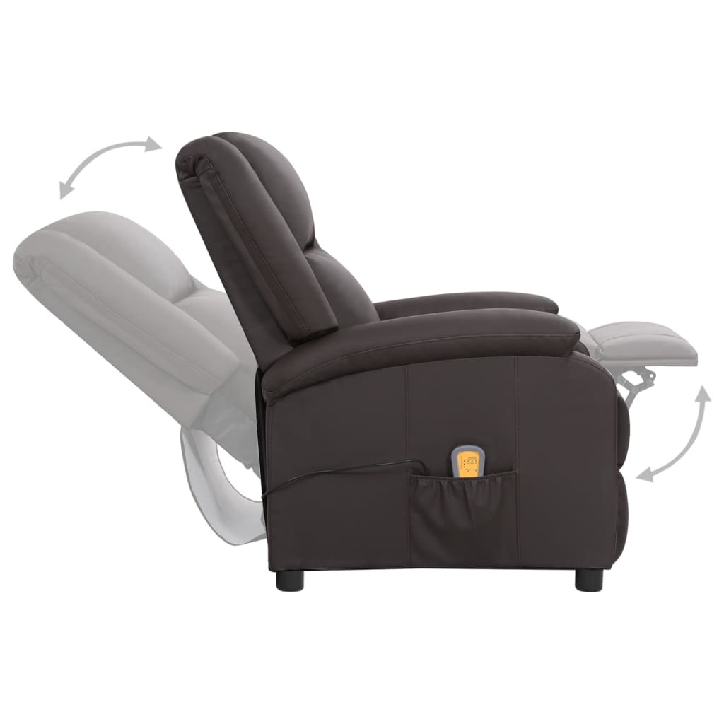 vidaXL Електрически масажен наклоняем стол, кафяв, естествена кожа