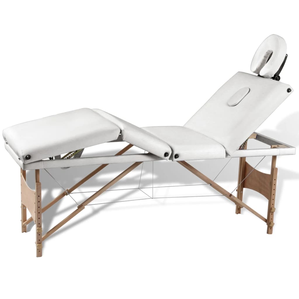 vidaXL Кремавобяла сгъваема масажна кушетка 4 зони с дървена рамка