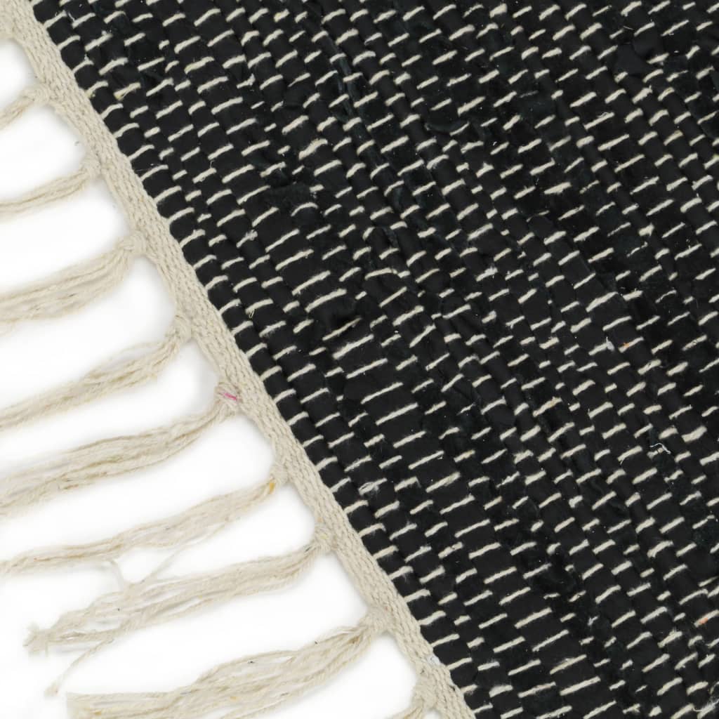 vidaXL Ръчно тъкан Chindi килим, кожа, 190x280 см, светлосиво и черно