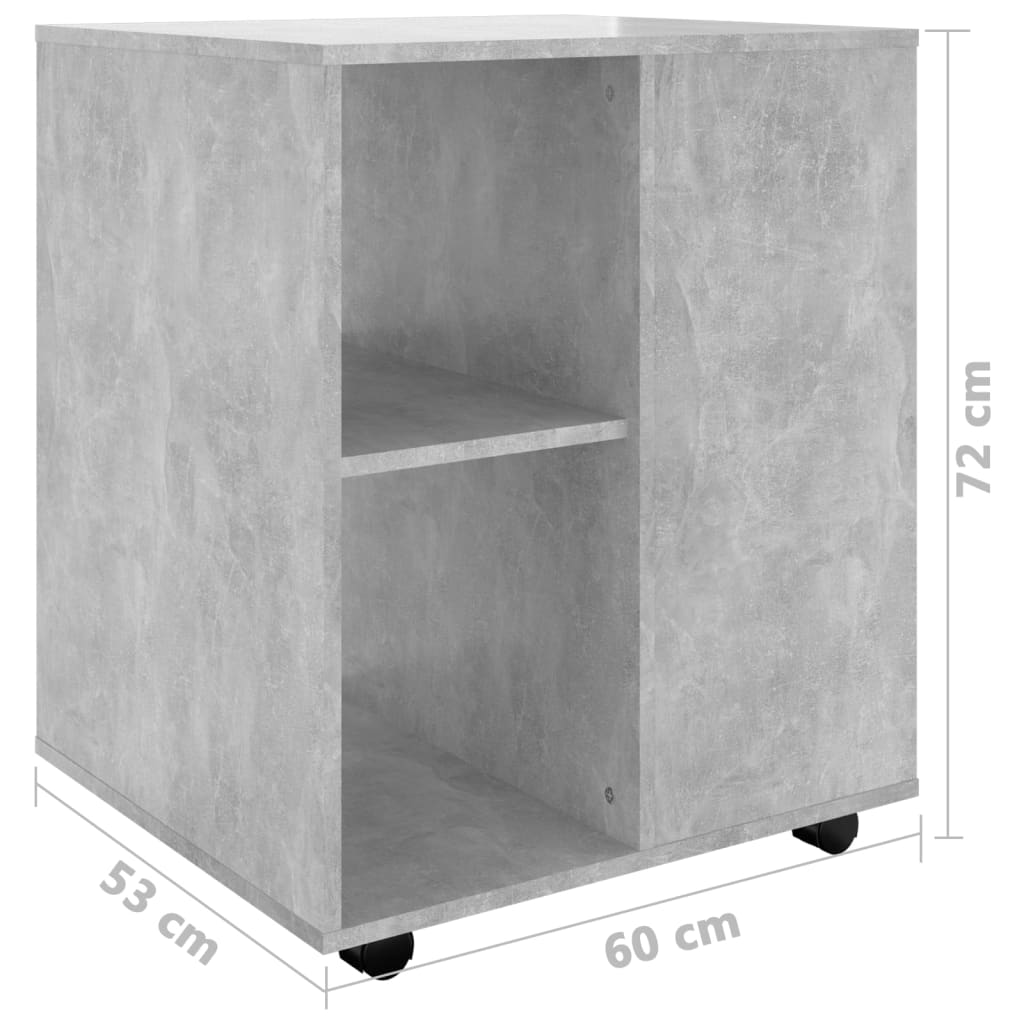 vidaXL Подвижен шкаф, бетонно сив, 60x53x72 см, ПДЧ