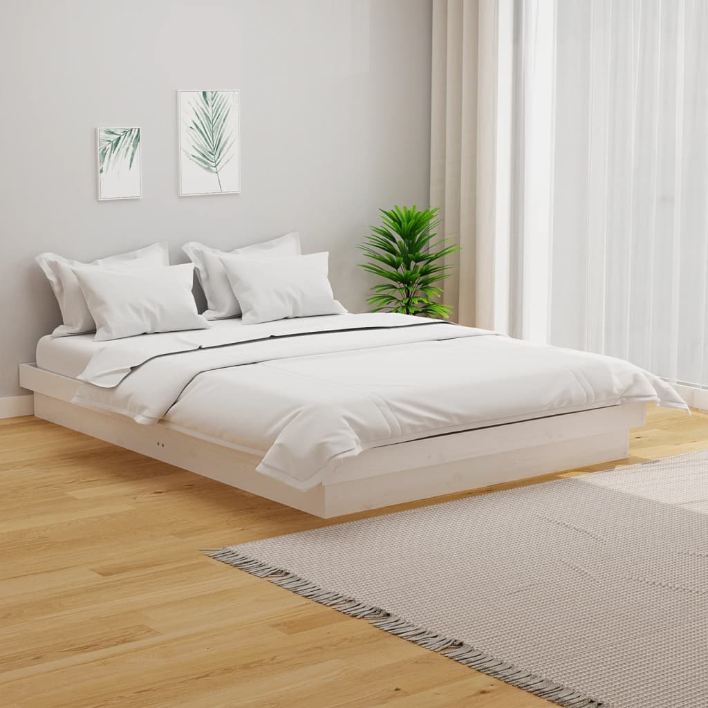 vidaXL Рамка за легло, бяла, масивно дърво, 120х200 см