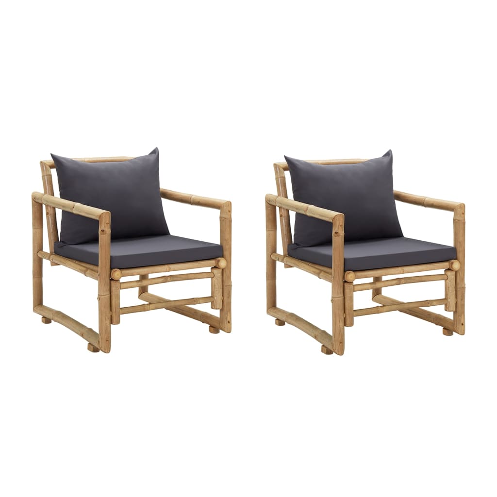 vidaXL Градински столове с възглавници, 2 бр, бамбук