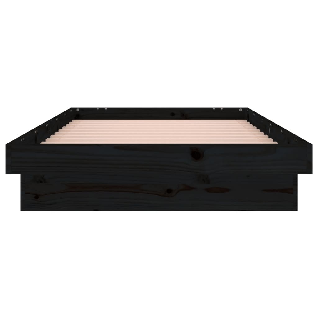 vidaXL LED рамка за легло черно 90x190 см Single масивна дървесина