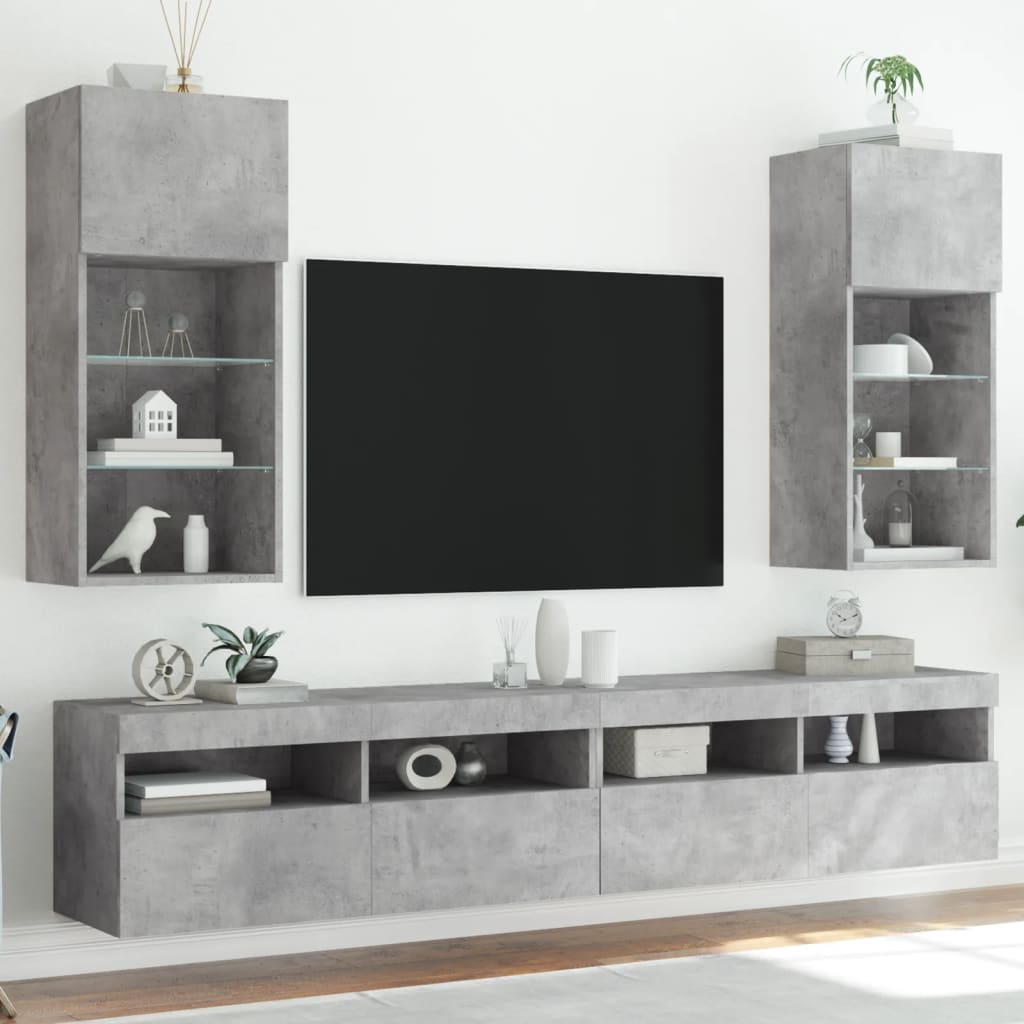 vidaXL ТВ шкафове с LED осветление 2 бр бетонно сиви 40,5x30x90 см