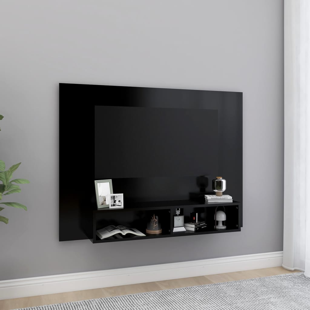 vidaXL Стенен ТВ шкаф, черен, 120x23,5x90 см, ПДЧ