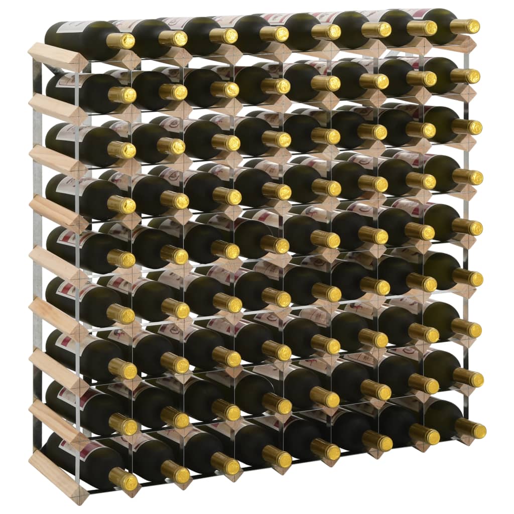 vidaXL Стойка за вино за 72 бутилки, масивна борова дървесина