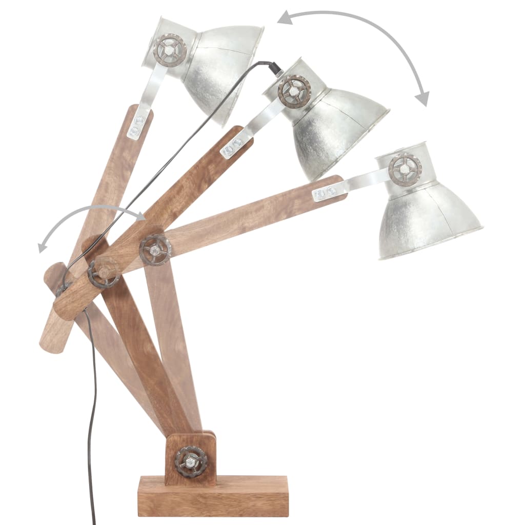 vidaXL Индустриална настолна лампа, сребрист, кръгла, 58x18x90 см, E27