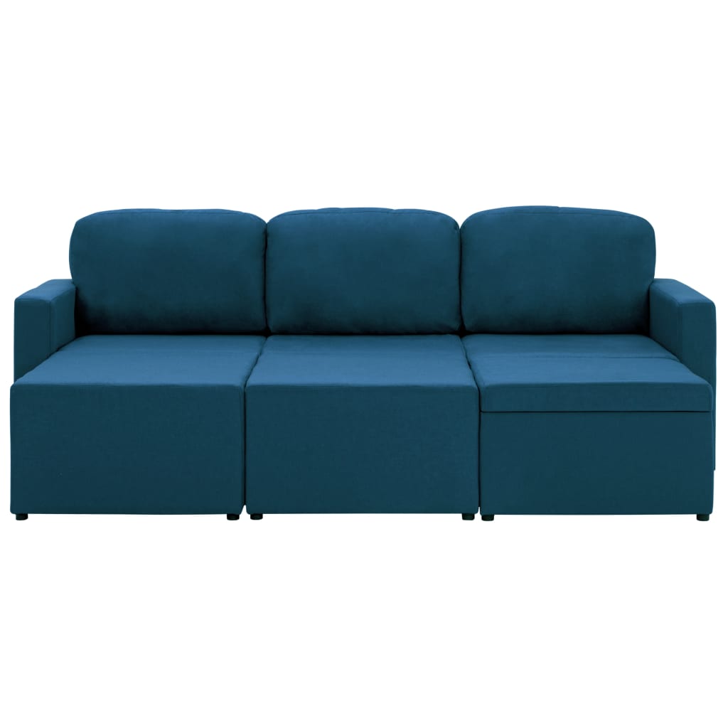 vidaXL 3-местен модулен диван легло, син, текстил
