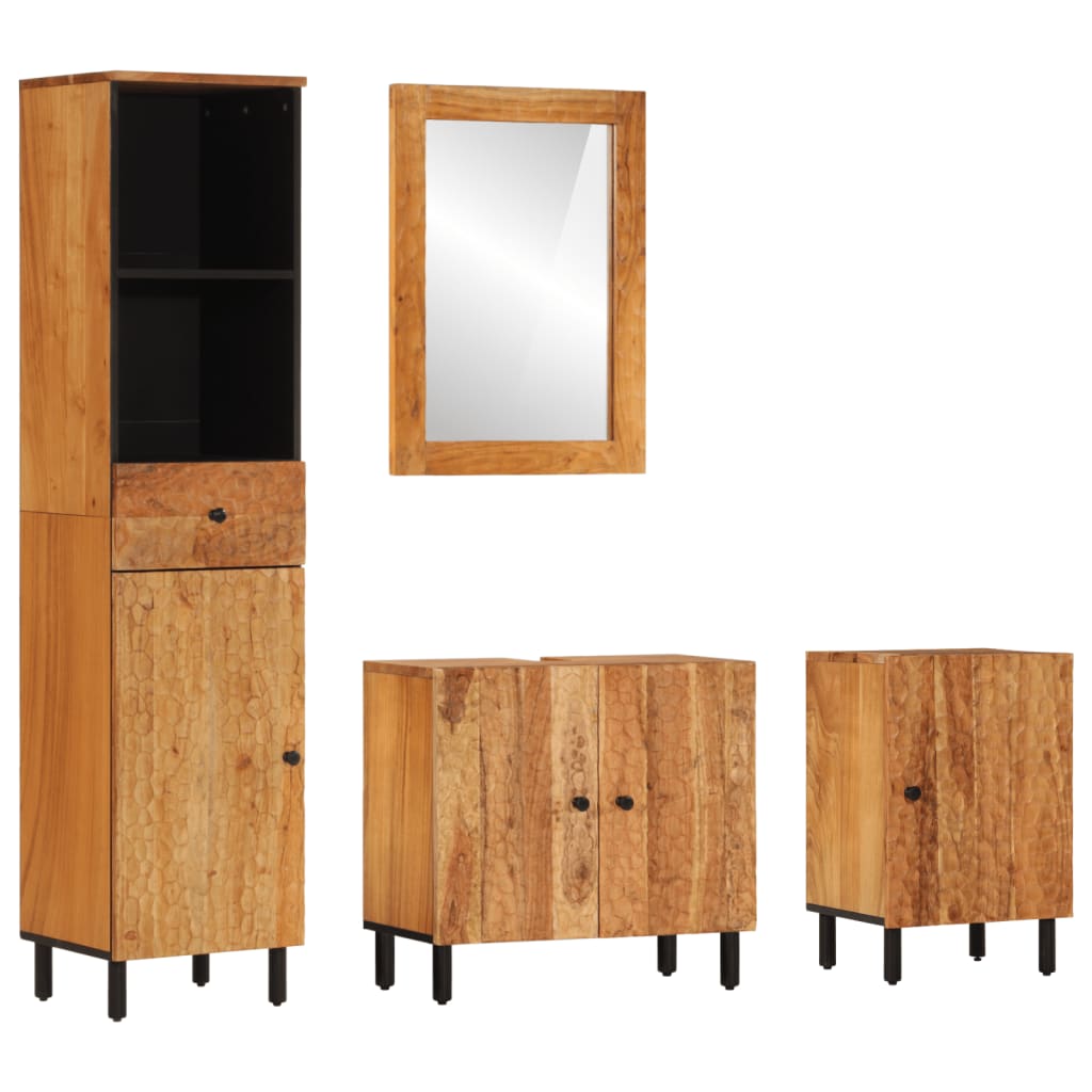 vidaXL Комплект с шкаф за баня, 4 части, масивна акациева дървесина