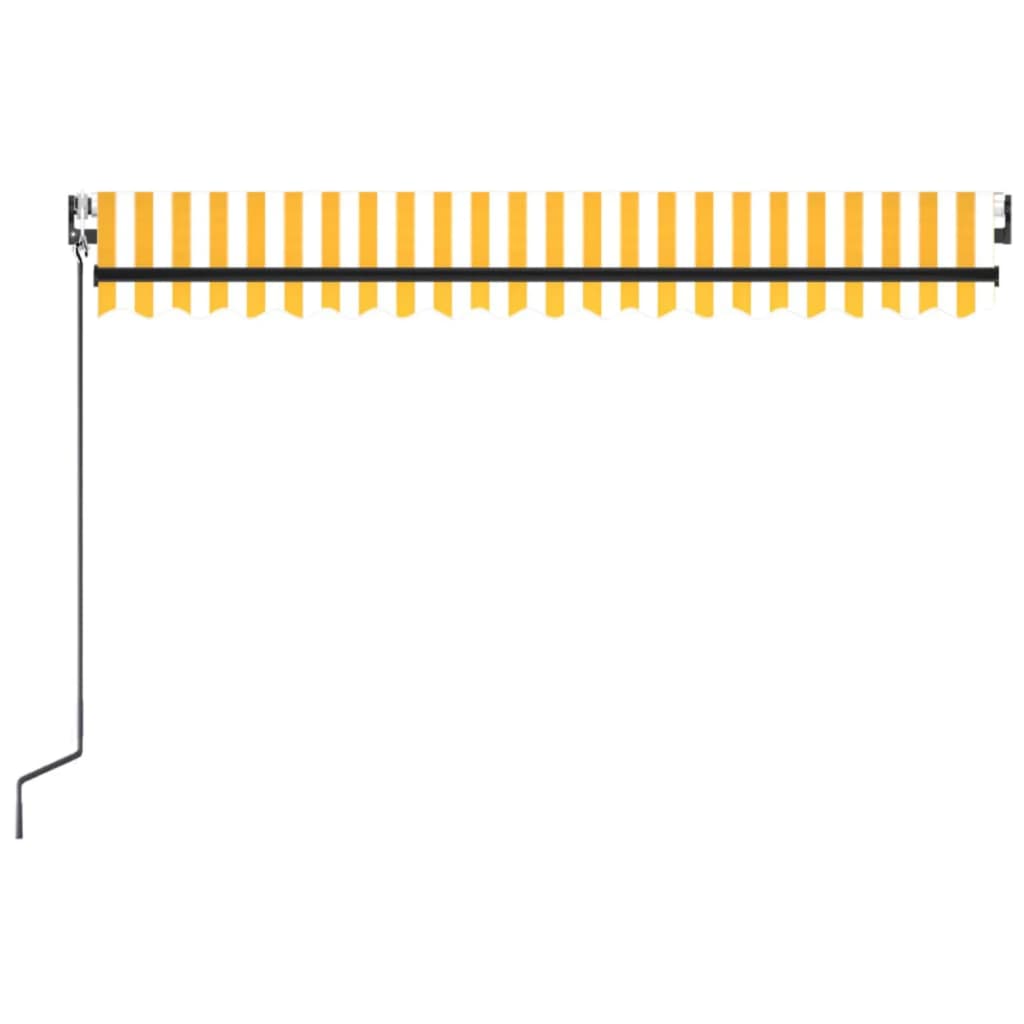 vidaXL Автоматично прибиращ се сенник, 450x300 см, жълто и бяло