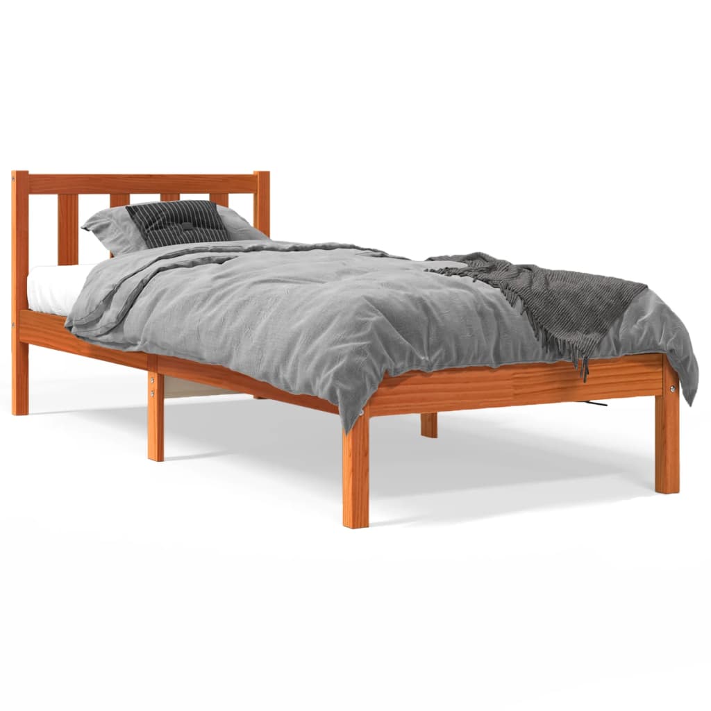 vidaXL Рамка за легло, восъчнокафяв, 90x190 см, борово дърво масив