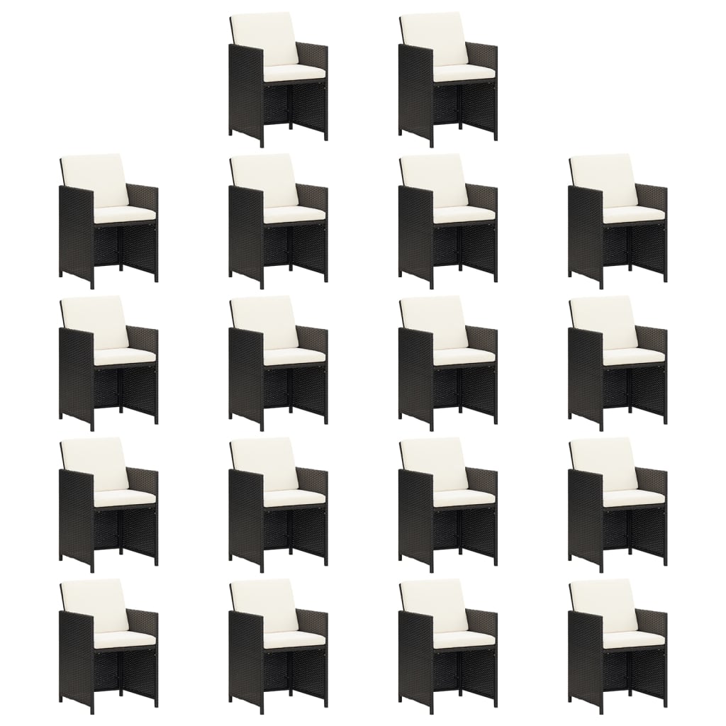 vidaXL Градински комплект с възглавници 19 части полиратан черен