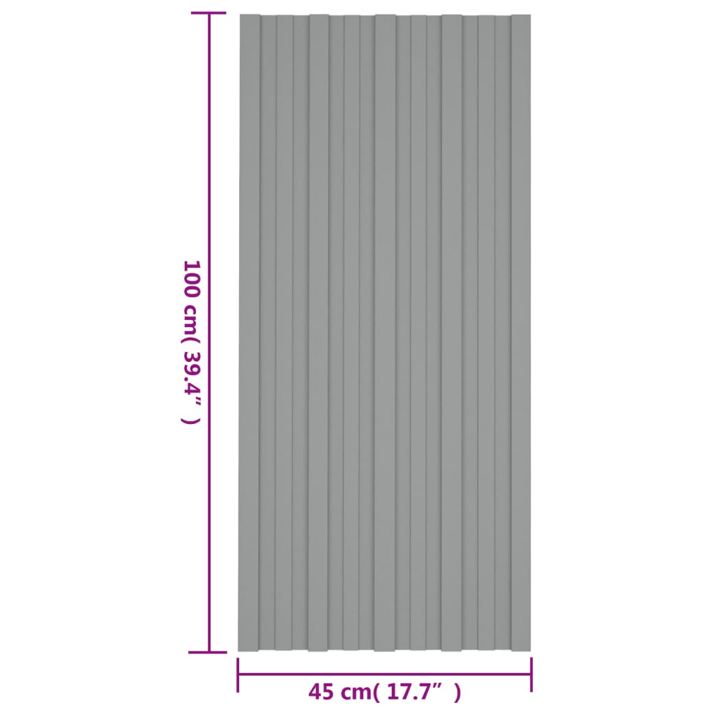 vidaXL Покривни панели, 36 бр, поцинкована стомана, сиви, 100х45 см