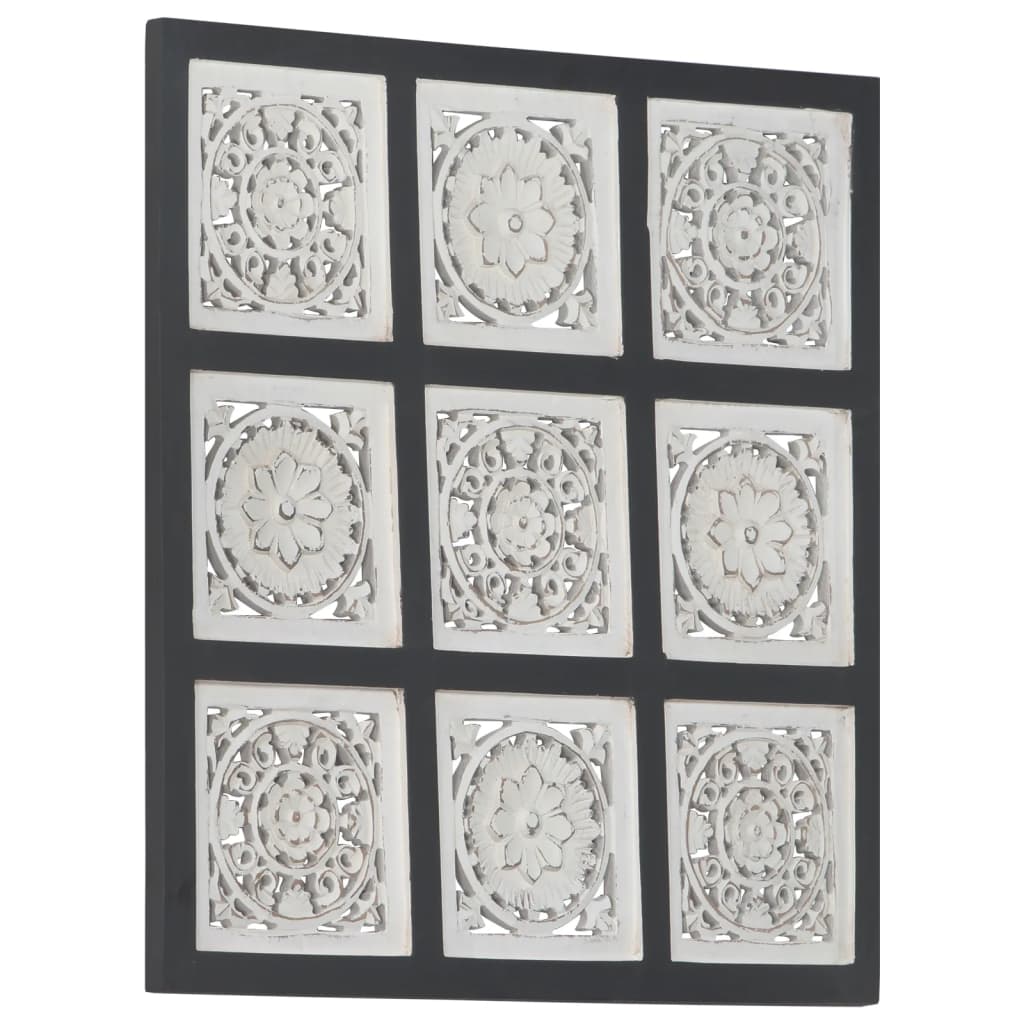 vidaXL Ръчно резбован стенен панел, МДФ, 60x60x1,5 см, черно и бяло