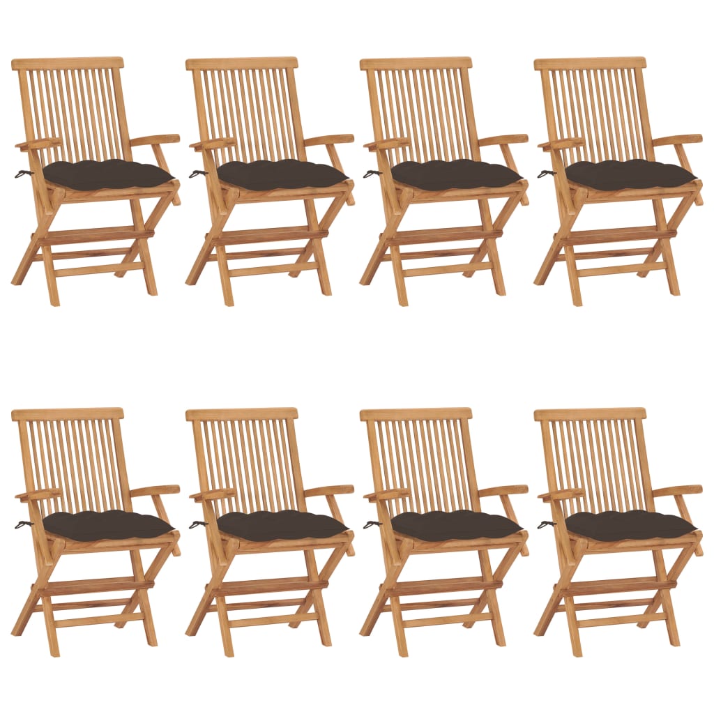 vidaXL Градински столове с възглавници таупе 8 бр тик масив