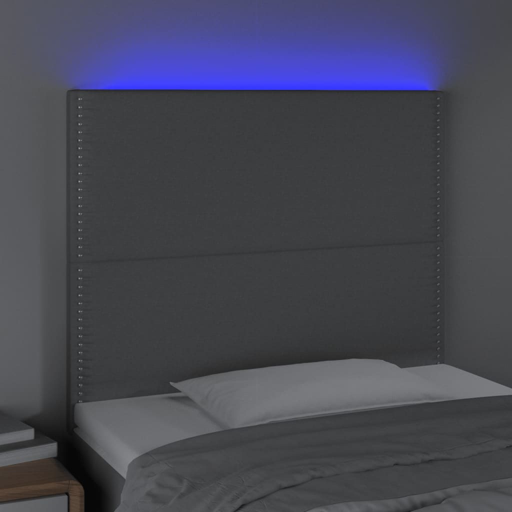 vidaXL LED горна табла за легло, светлосива, 100x5x118/128 см, плат