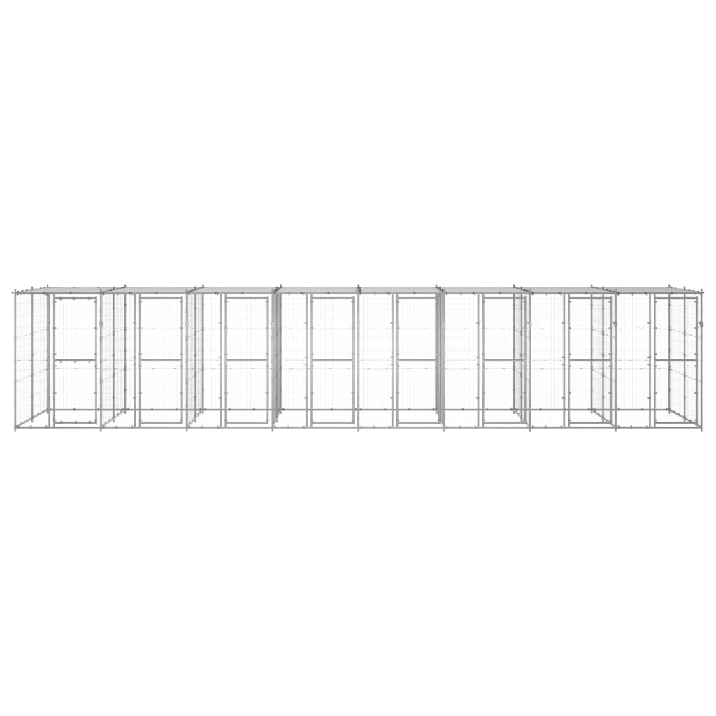 vidaXL Външна клетка за кучета с покрив, поцинкована стомана, 19,36 м²