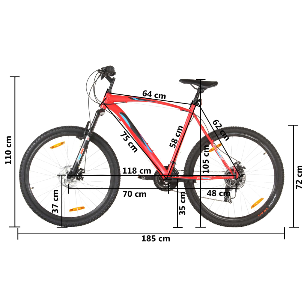 vidaXL Планински велосипед 21 скорости 29 цола 58 см рамка червен