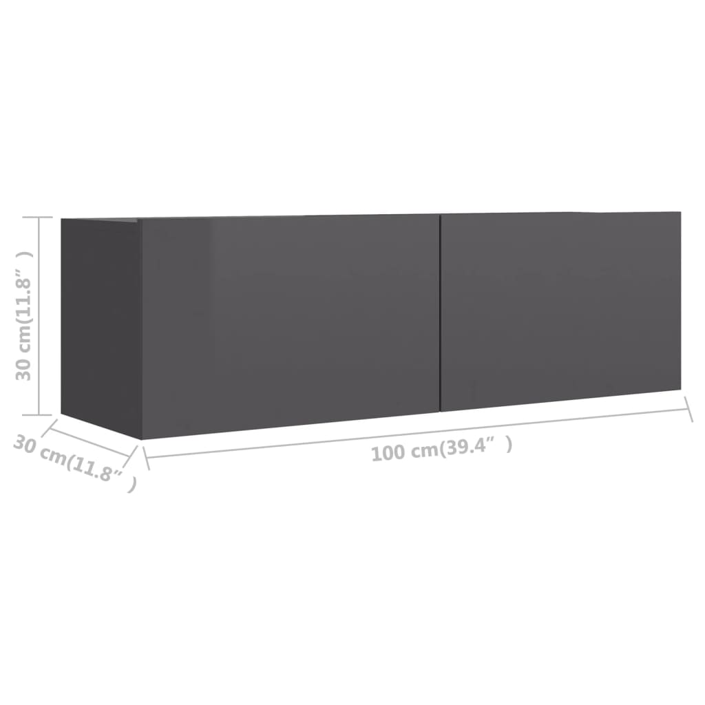 vidaXL ТВ шкаф, сив гланц, 100x30x30 см, ПДЧ