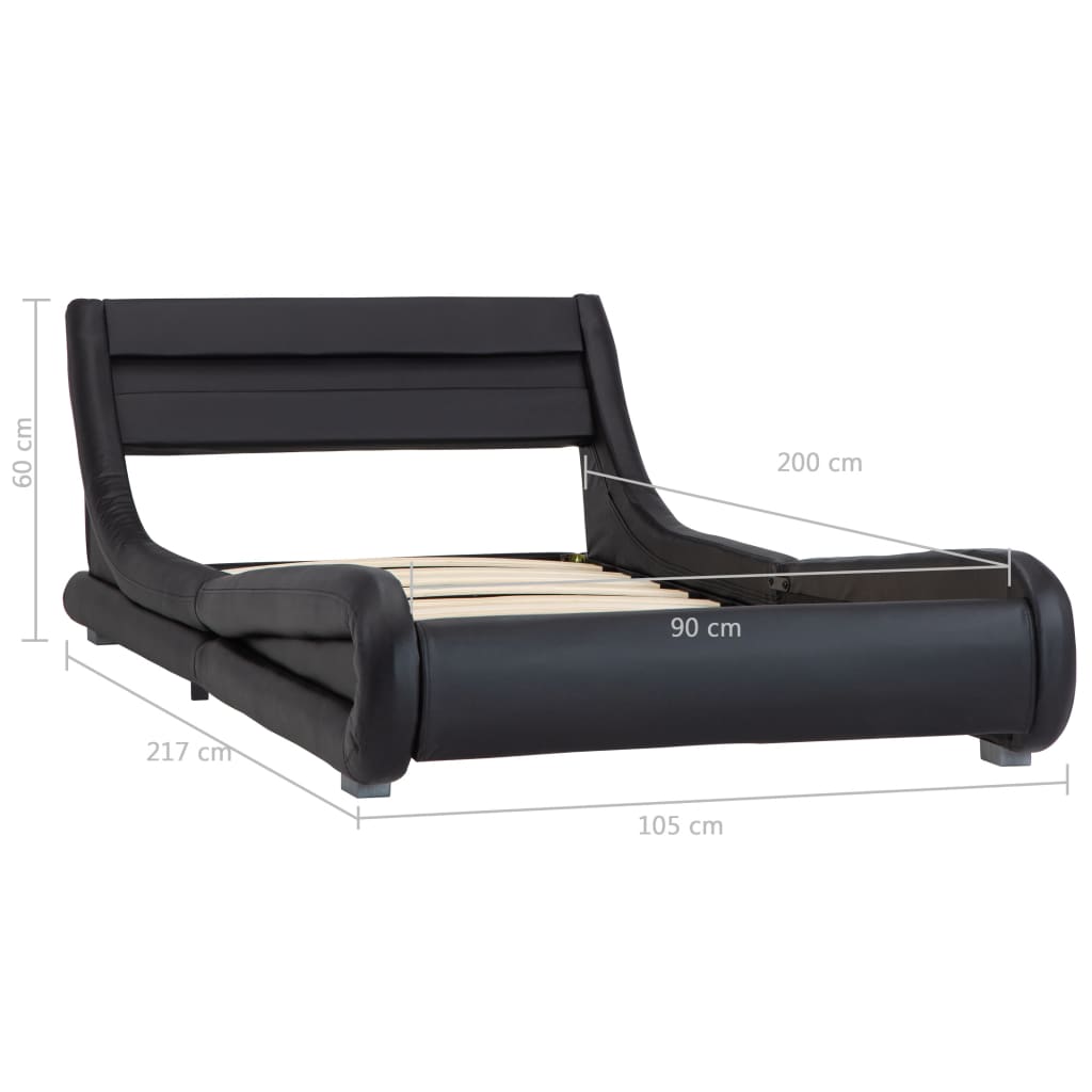 vidaXL Рамка за легло с LED, черна, изкуствена кожа, 90x200 cм