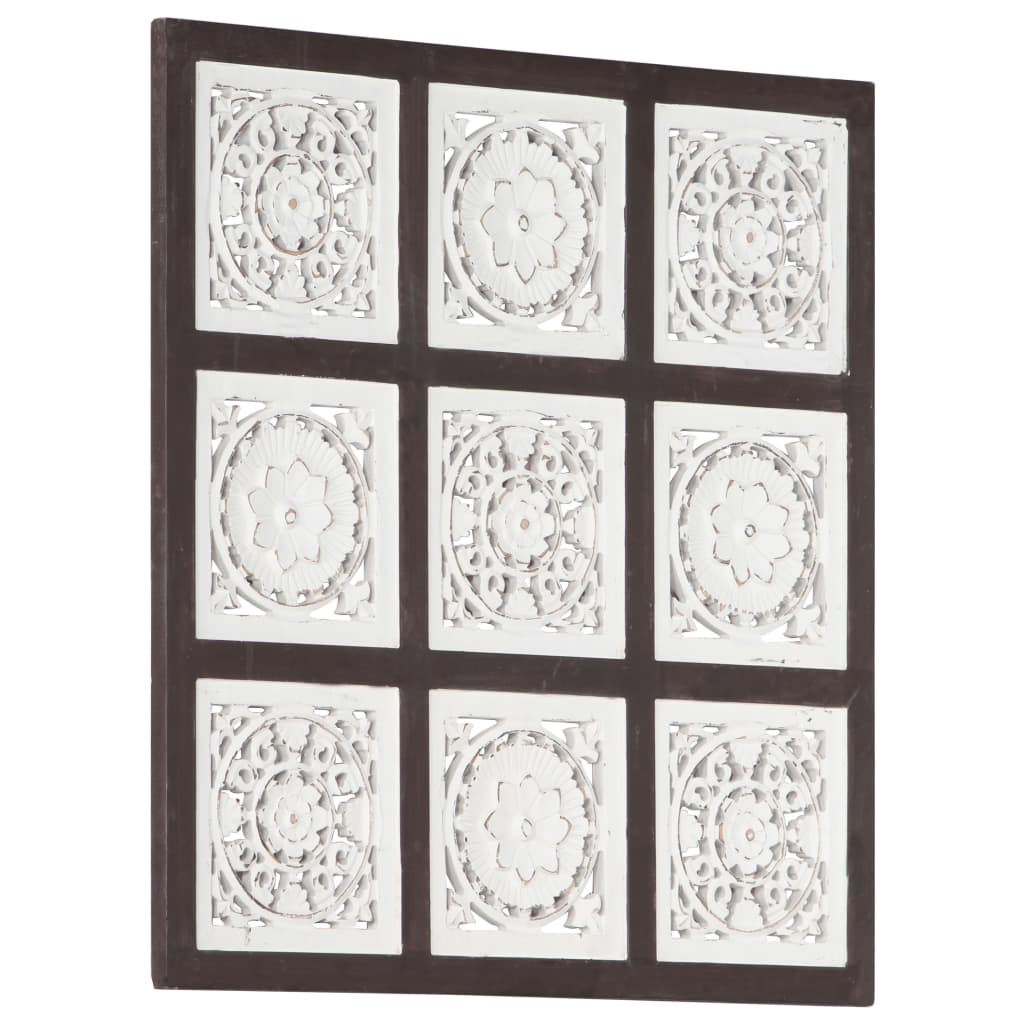 vidaXL Ръчно резбован стенен панел, МДФ, 60x60x1,5 см, кафяво и бяло