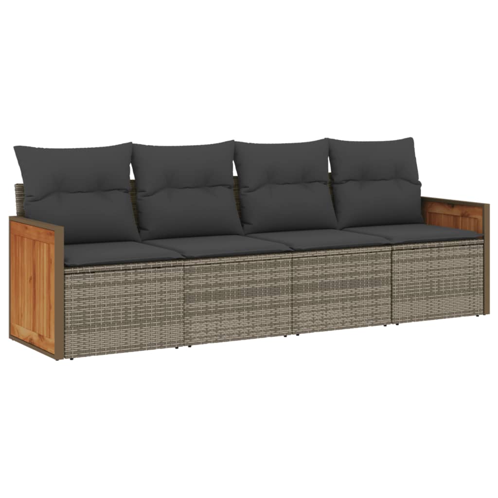 vidaXL Градински диван с възглавници от 4 части сив полиратан