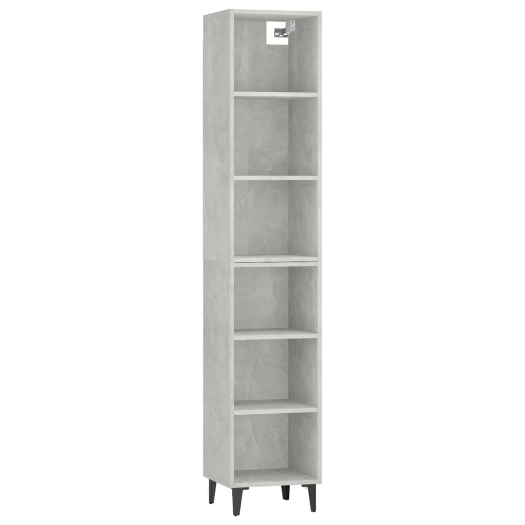 vidaXL Висок шкаф, бетонно сив, 34,5x32,5x180 см, инженерно дърво