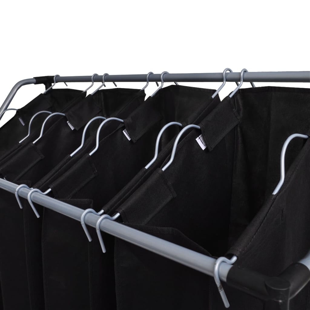 vidaXL Стойка за сортиране на пране с торби, 2 бр, черно и сиво