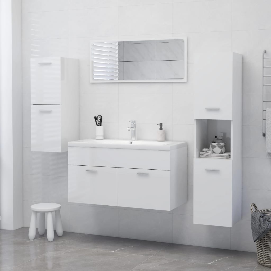 vidaXL Шкаф за баня, бял гланц, 30x30x130 см, ПДЧ