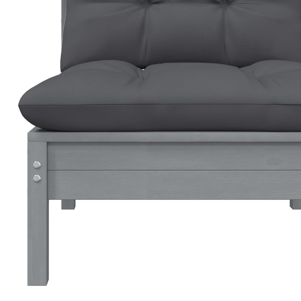 vidaXL Градински 2-местен диван с възглавници, сив, бор масив