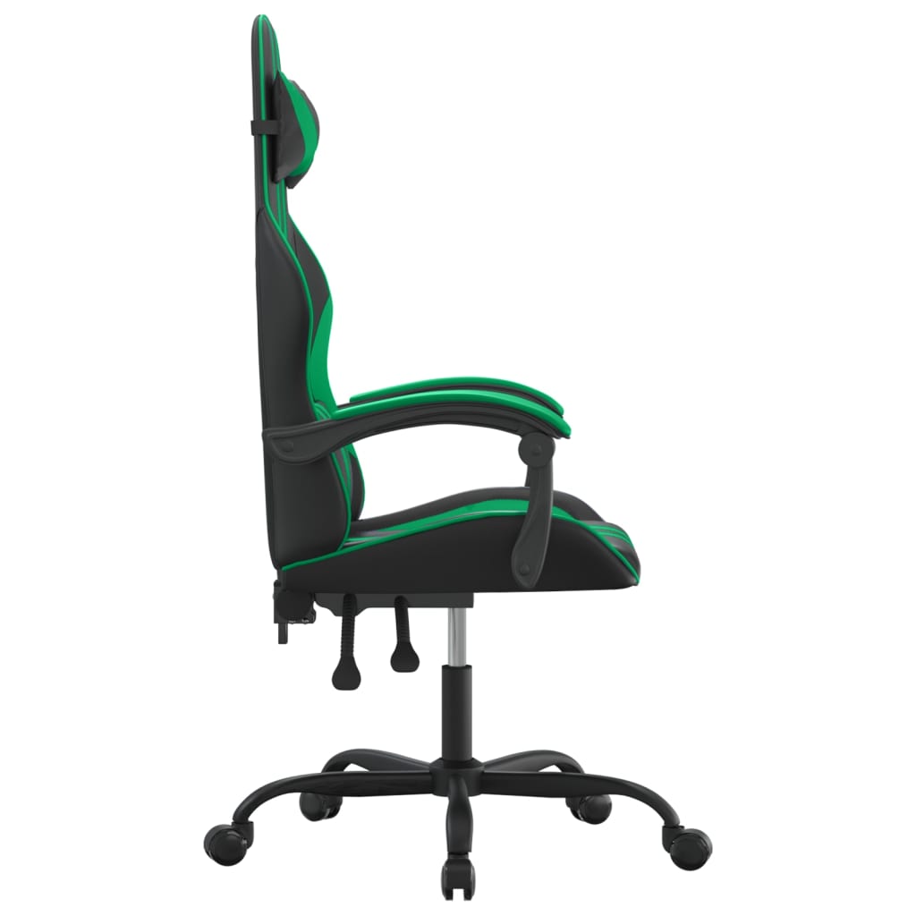 vidaXL Въртящ гейминг стол, черно и зелено, изкуствена кожа