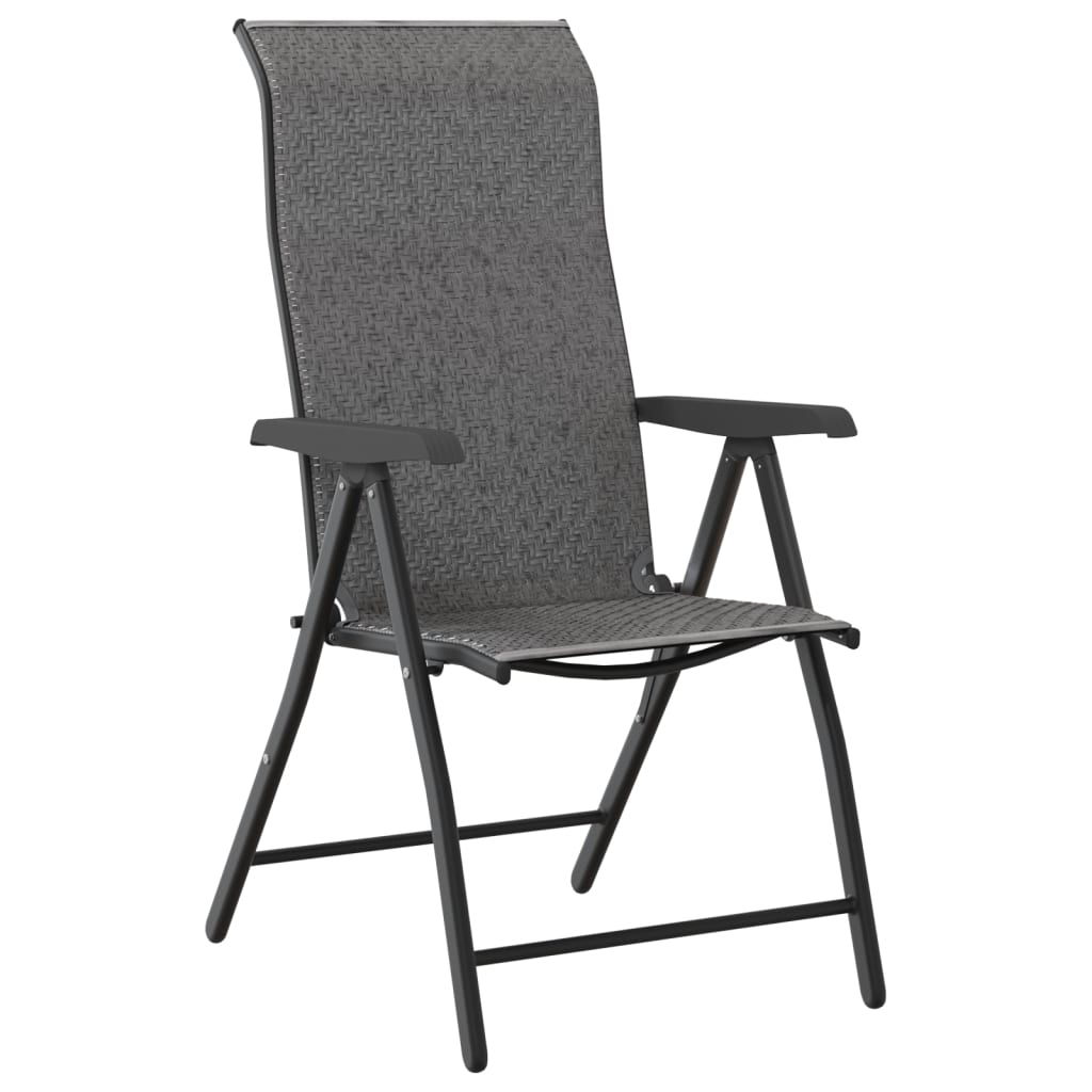 vidaXL Сгъваеми градински столове, 2 бр, сив, полиратан