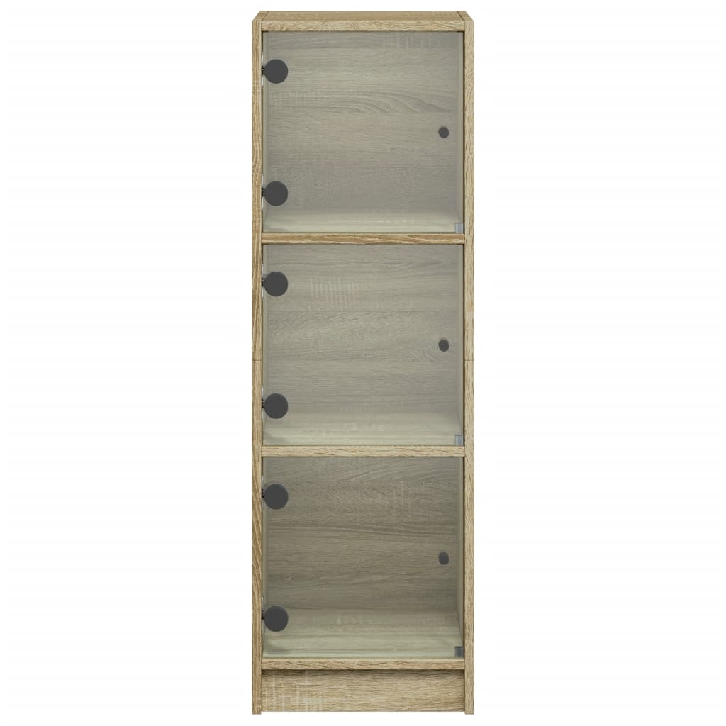 vidaXL Висок шкаф със стъклена врати, сонома дъб, 35x37x109 см