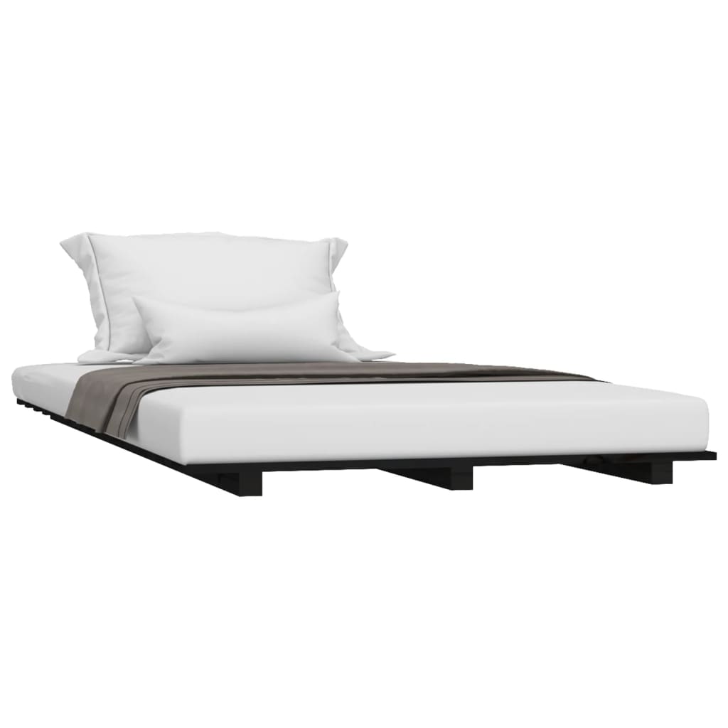 vidaXL Рамка за легло, черна, бор масив, 90x190 см