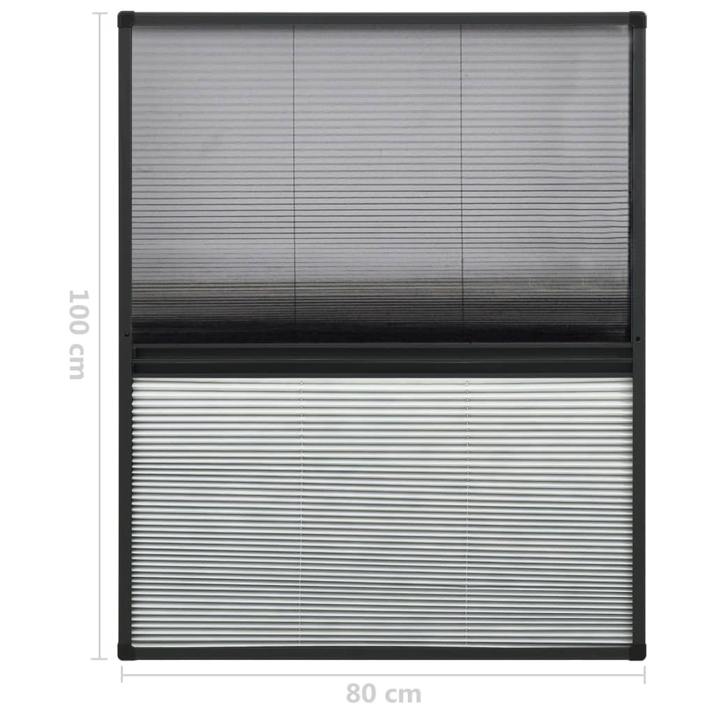 vidaXL Алуминиев плисе комарник за прозорци със сенник, 80x100 см