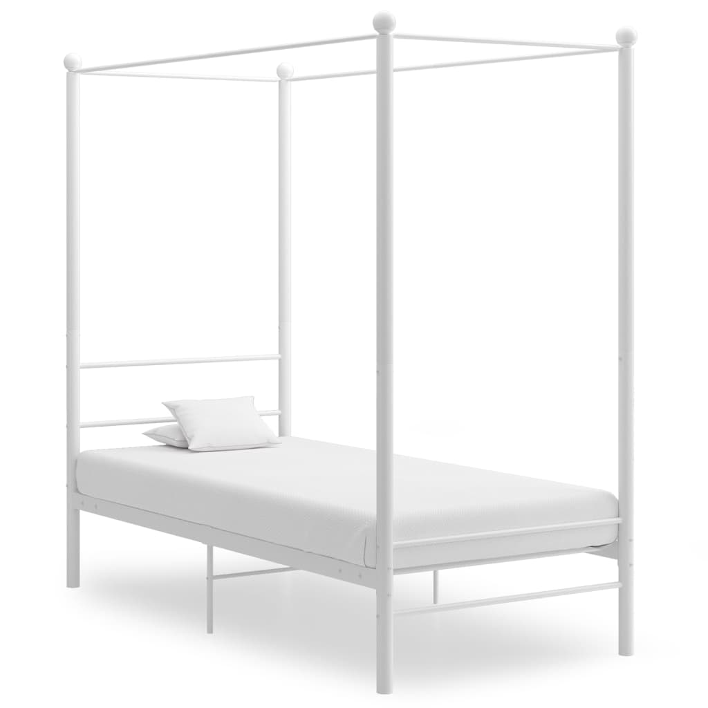 vidaXL Рамка за легло с балдахин, бяла, метал, 100x200 cм