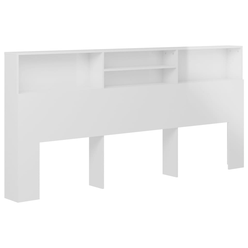 vidaXL Табла за легло тип шкаф, бял гланц, 220x19x103,5 см